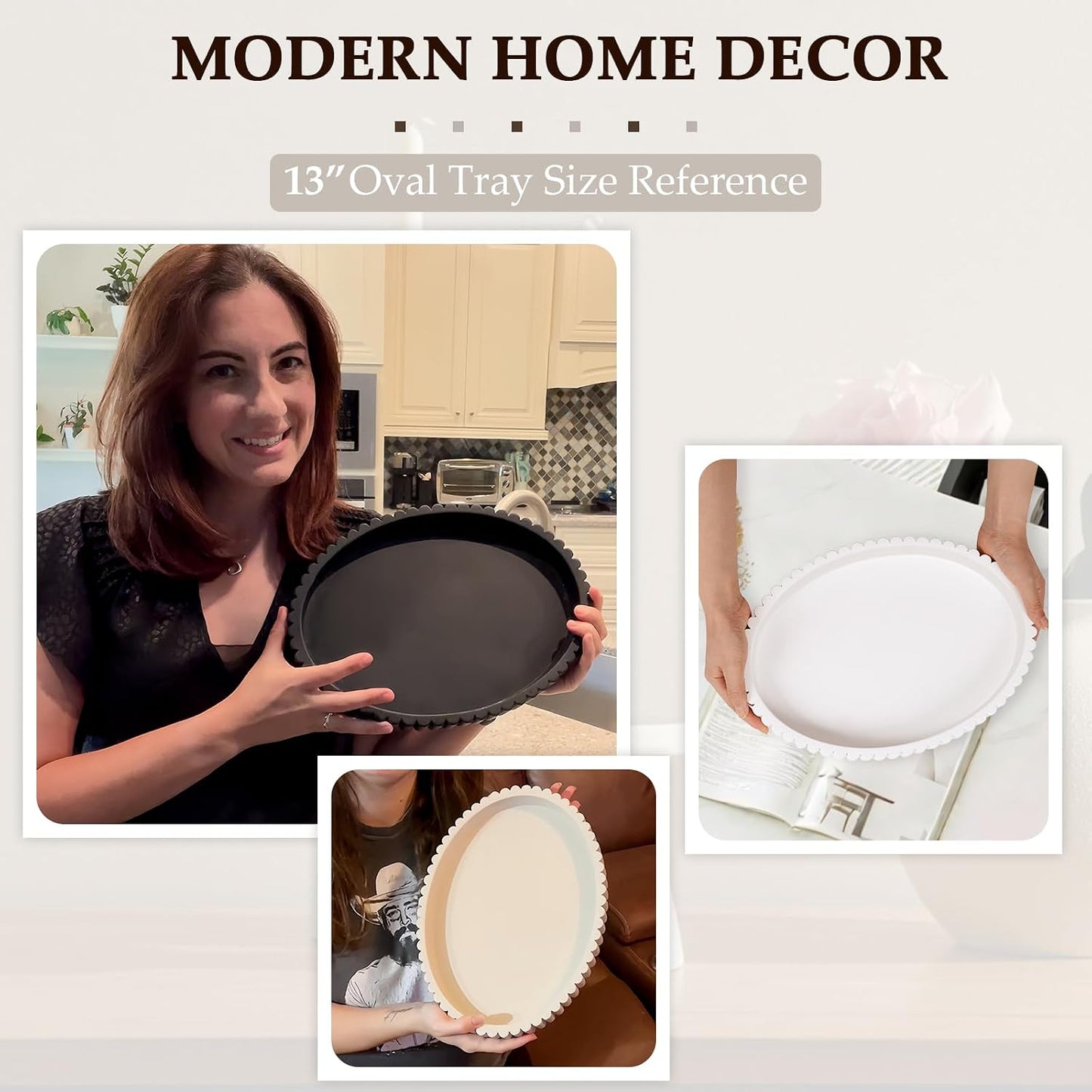Oval Tray / 13" Concrete Tray / Black / 13 x 9.5 x 1.5