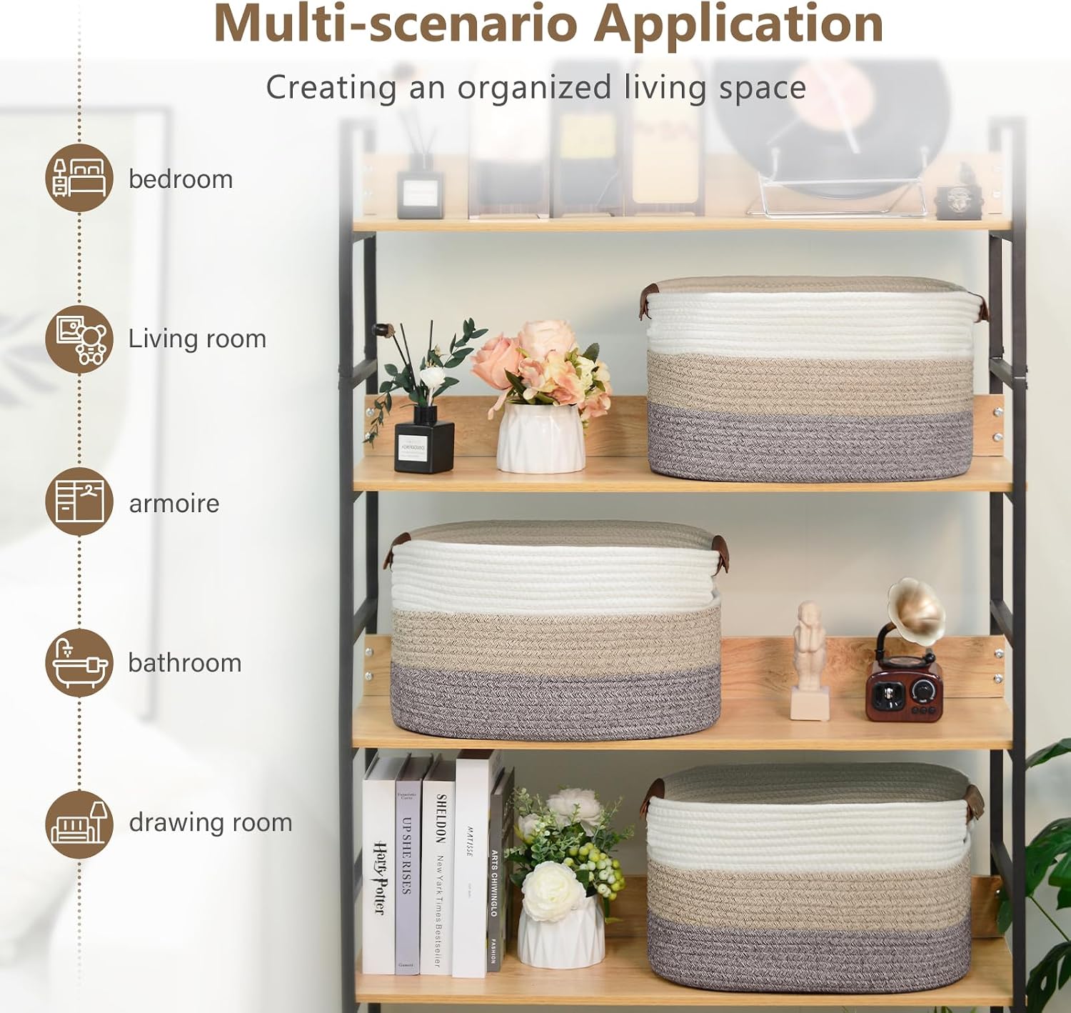 Woven Basket / Storage Baskets / Gradient Brown / 15 x 10 x 9