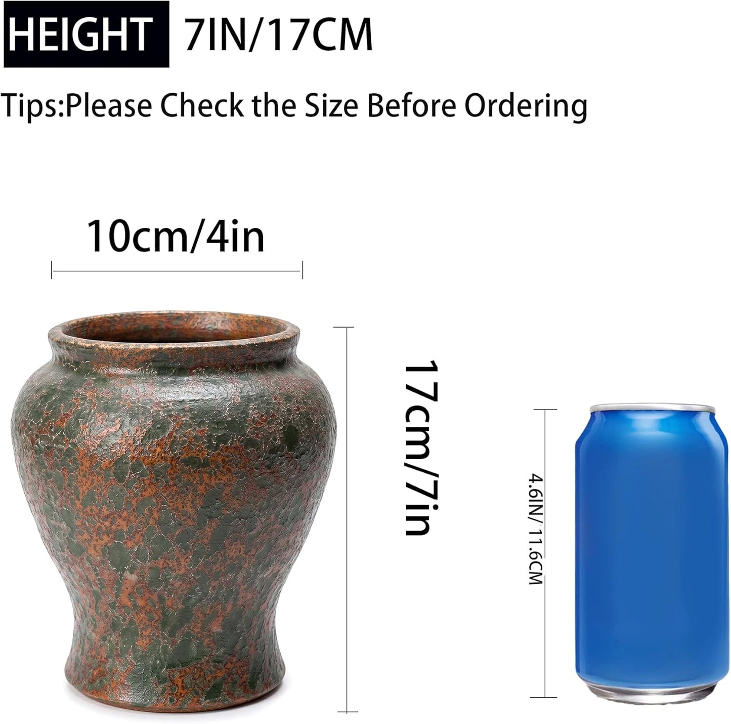 Rustic Ceramic Vase / Copper Bronze Brown / 6.7 Inch