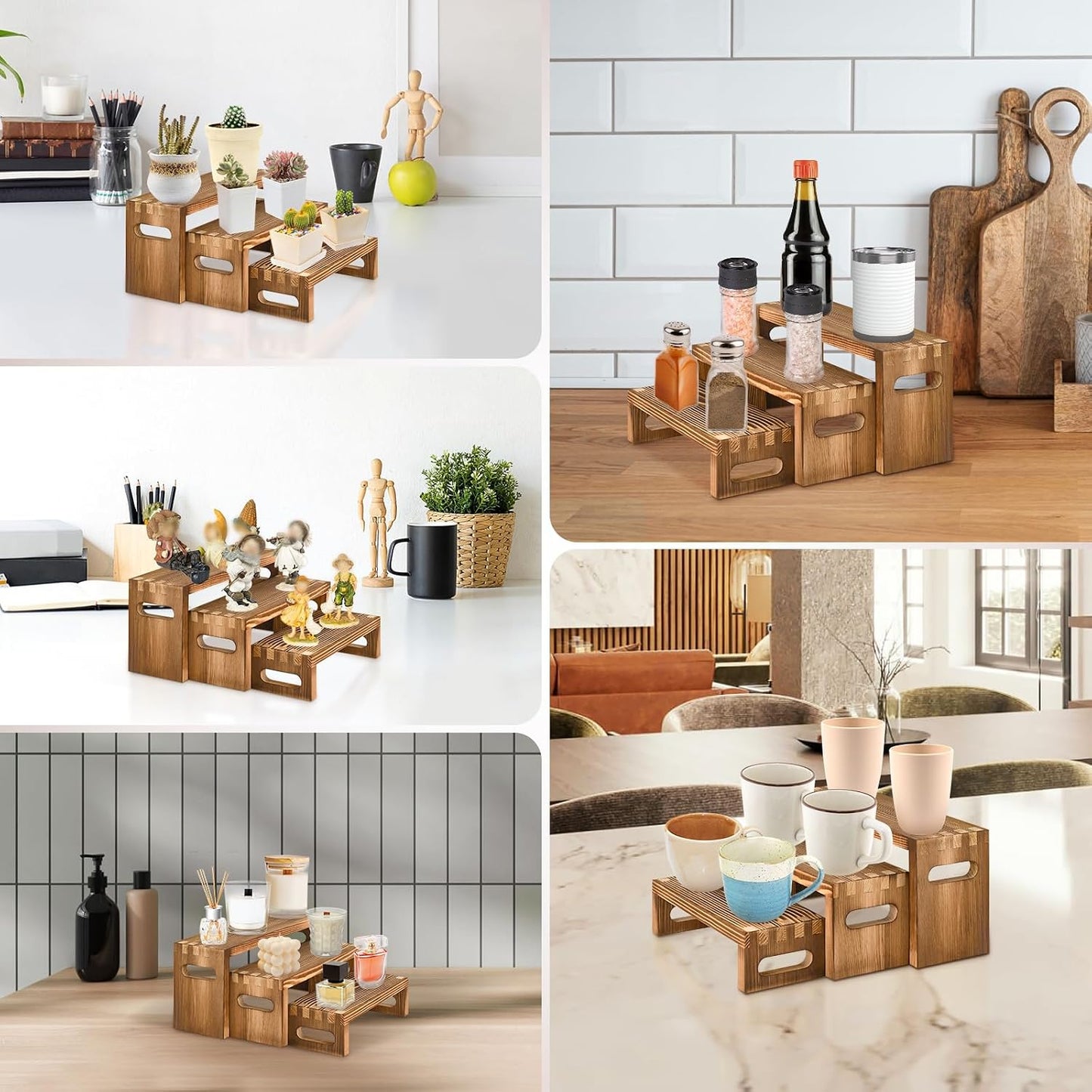 Wood Risers Display Stands / 7 x 8 x 9 / Brown / Set of 6