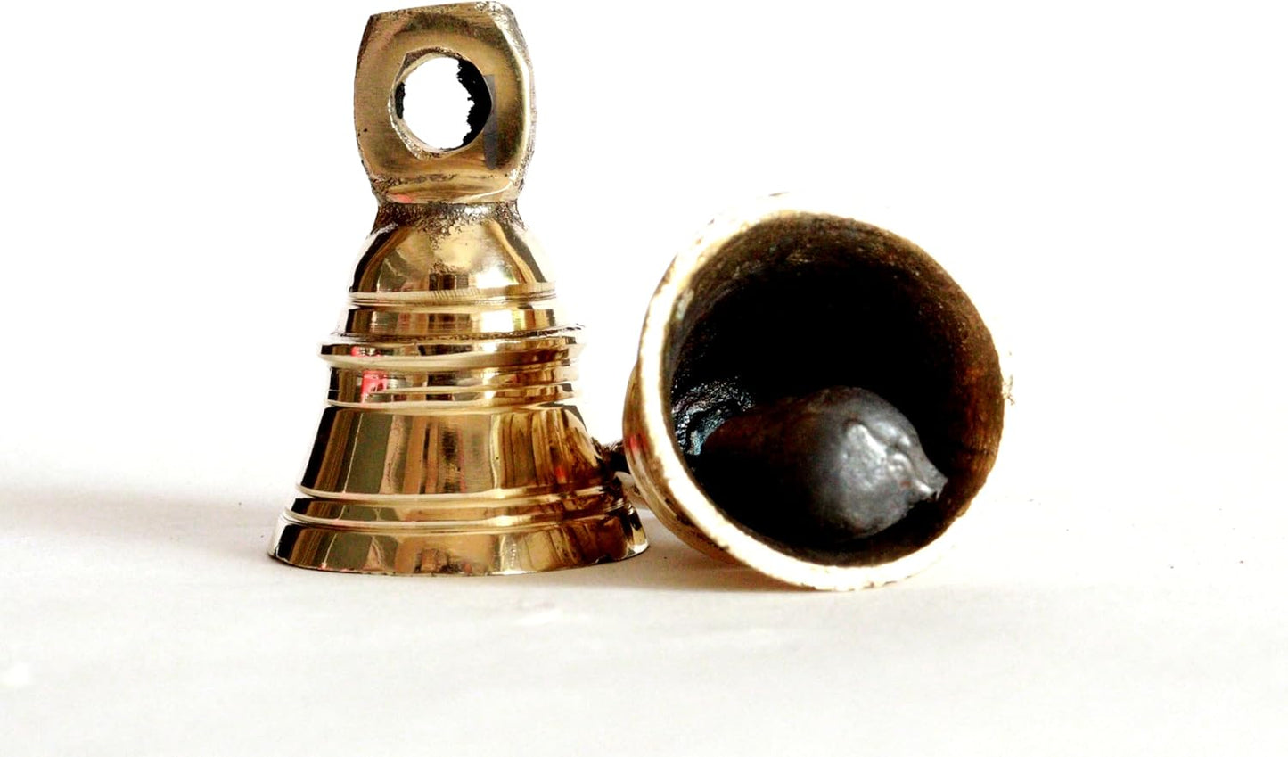 Solid Brass Pooja Bells with J Hook Home Decor Christmas Bell Wall Hanging Jingle Bell Ornaments New (24, TANJO Bells 2