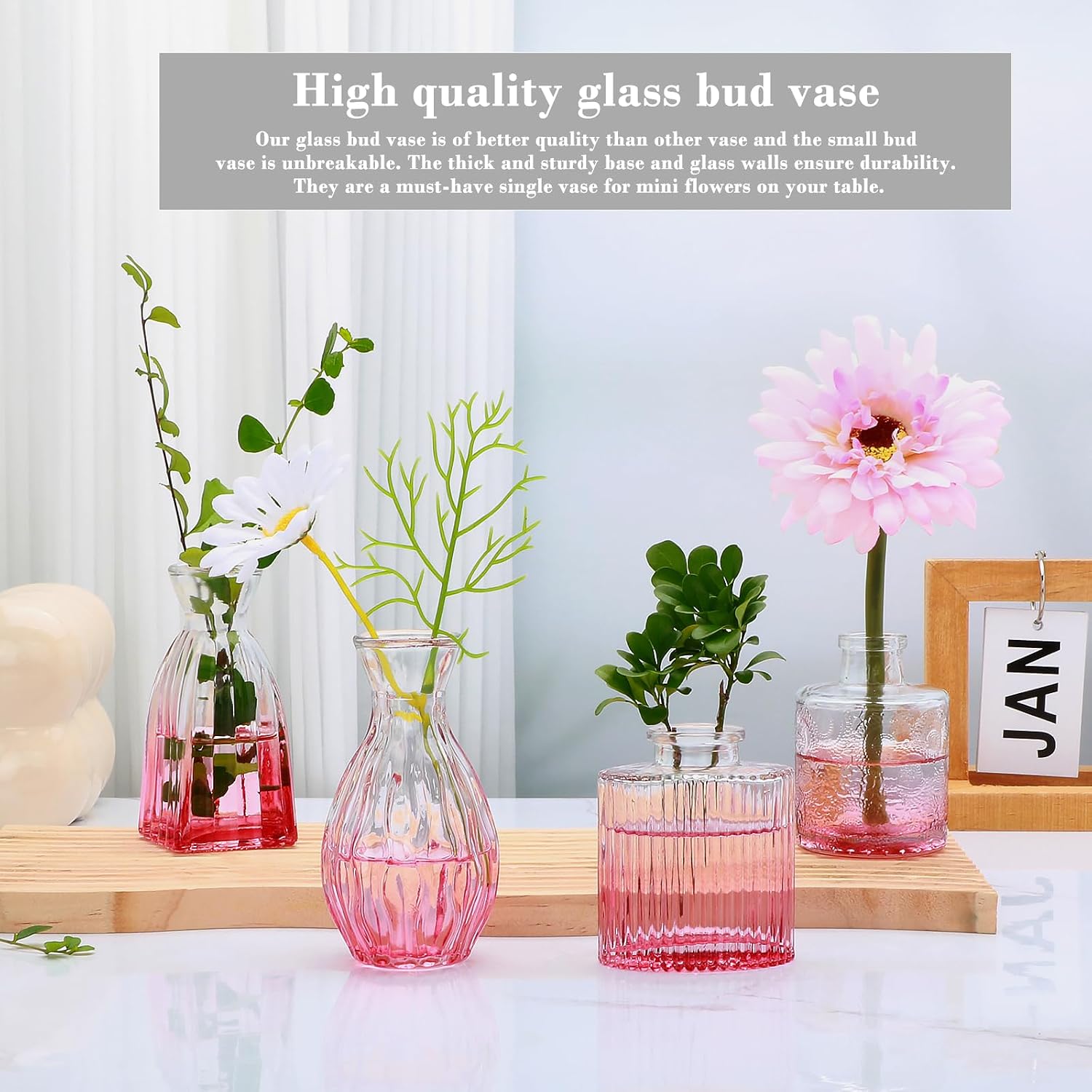 Glass Bud Vases / Pink / Set of 4