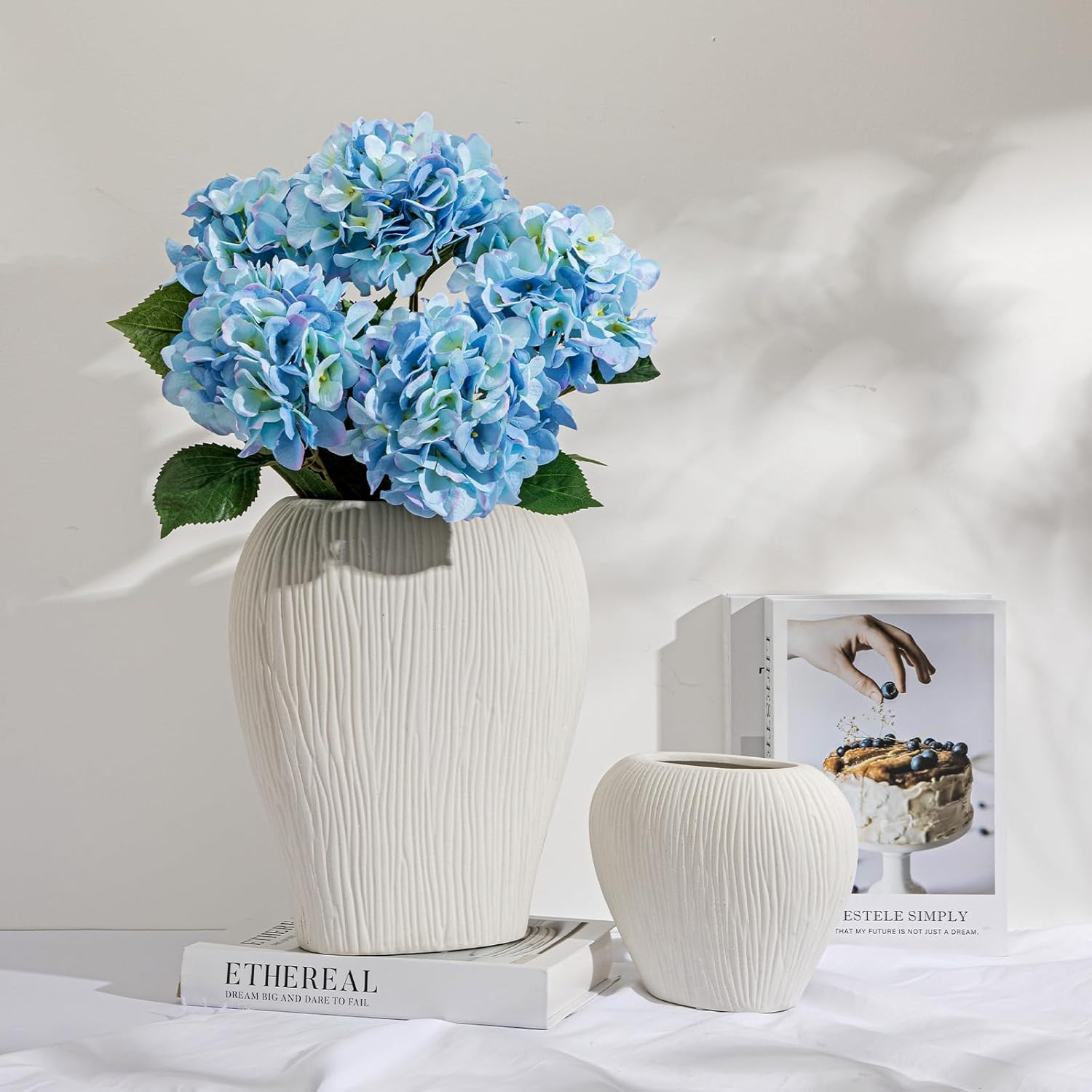 Slim Flat Ceramic Vase / White / Set of 13