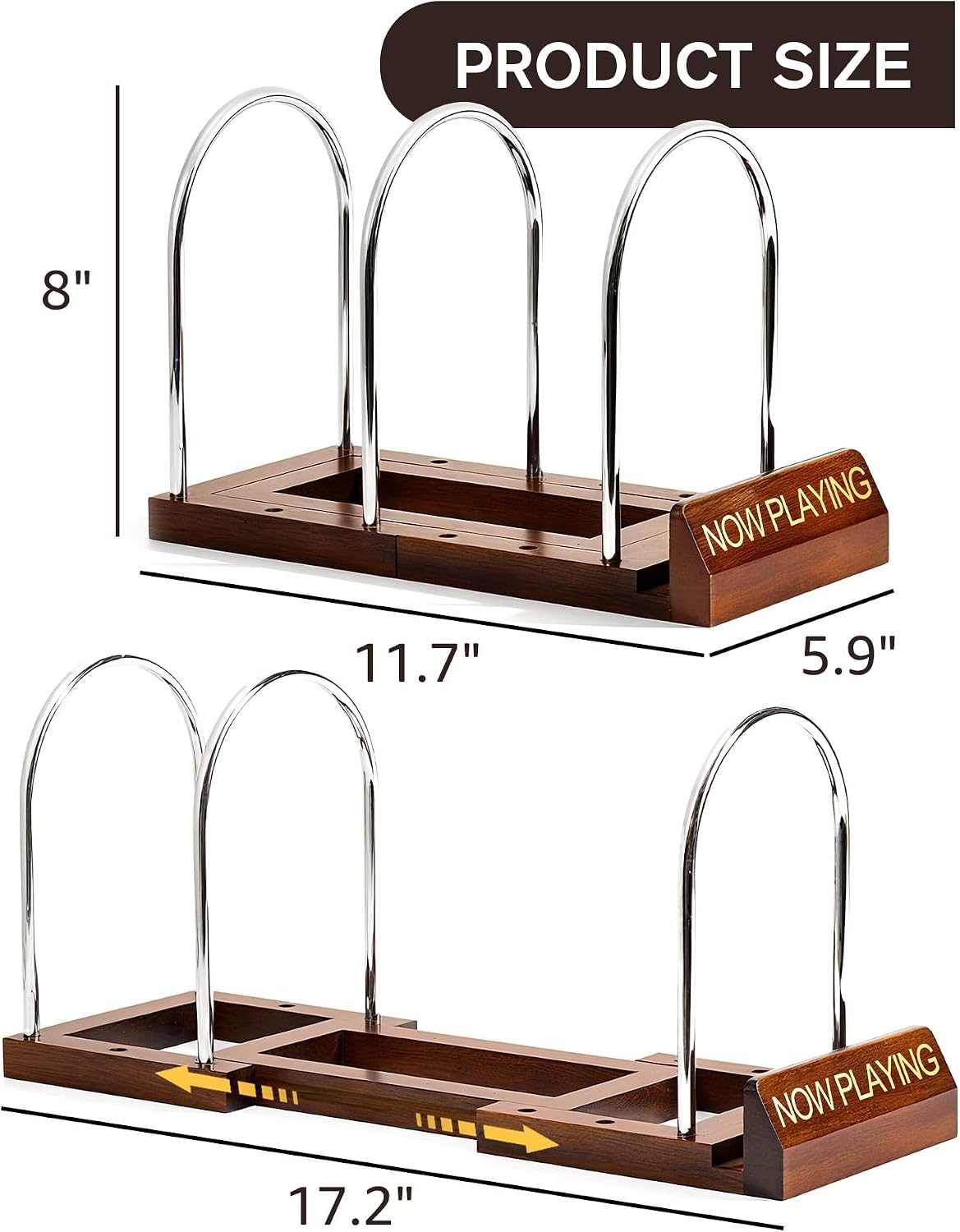 Now Playing Vinyl Record Holder, Holds 30-70 LPs, Expandable | Gift Packaging, Now Playing Groove, Wood & Steel Build