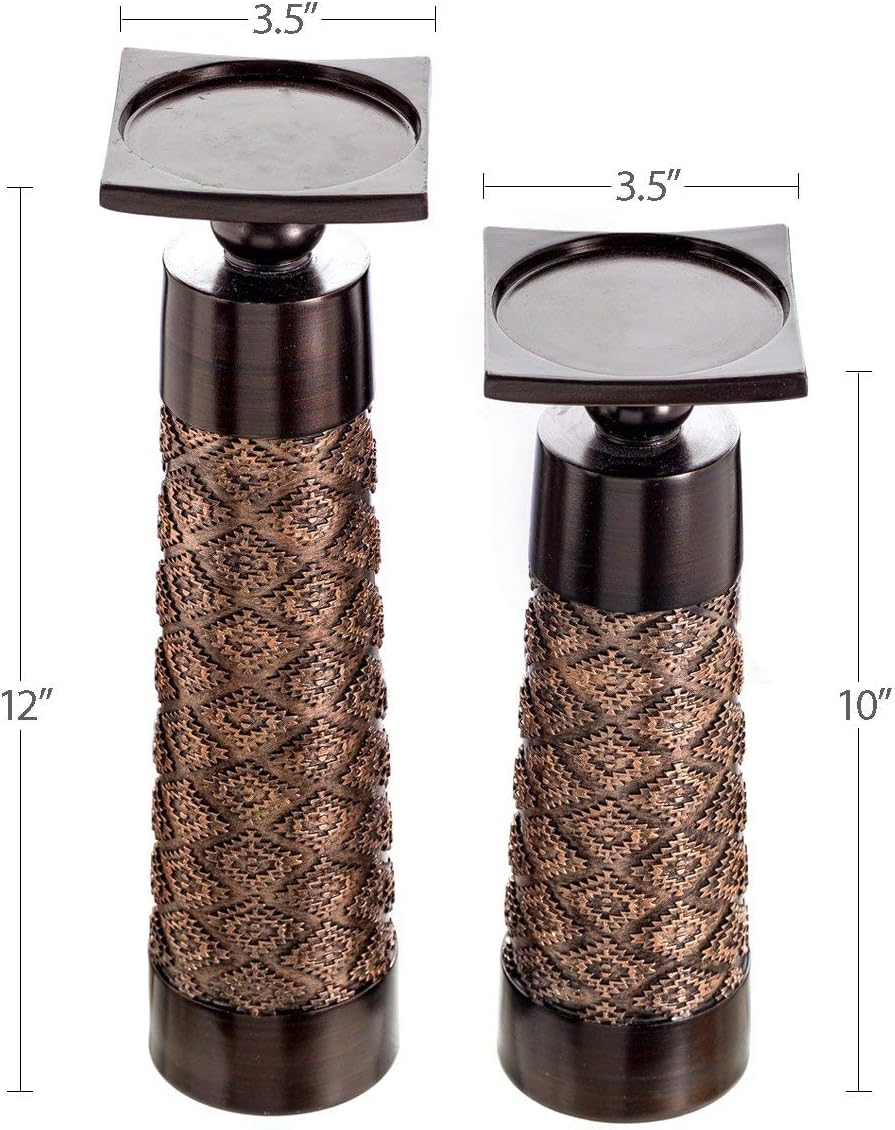 Dublin Pillar Candle Holder / Brown / Set of 2
