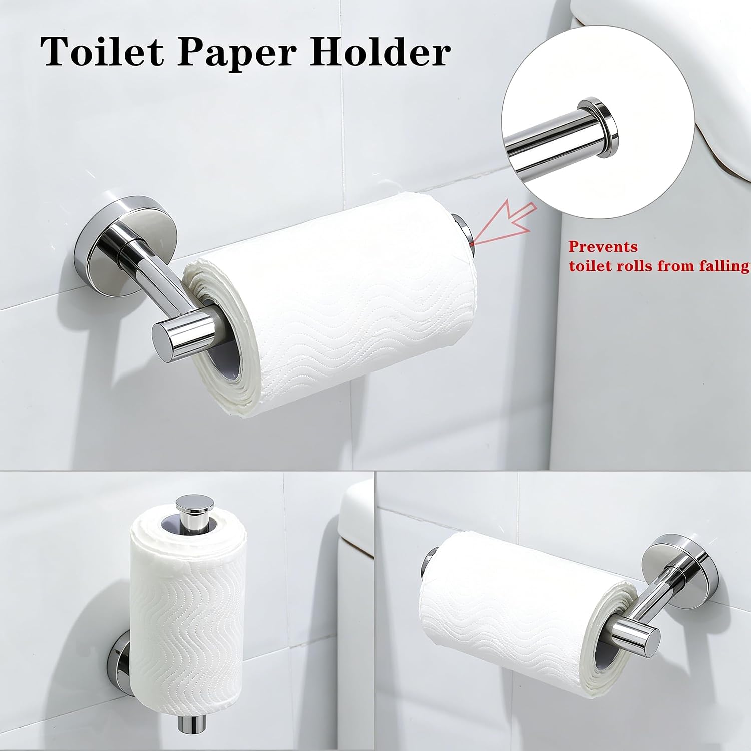 Polished Chrome Bathroom Hardware Accessories Set 5 Piece, Stainless Steel Bath Towel Bar Set 24 Inch,Toilet Paper