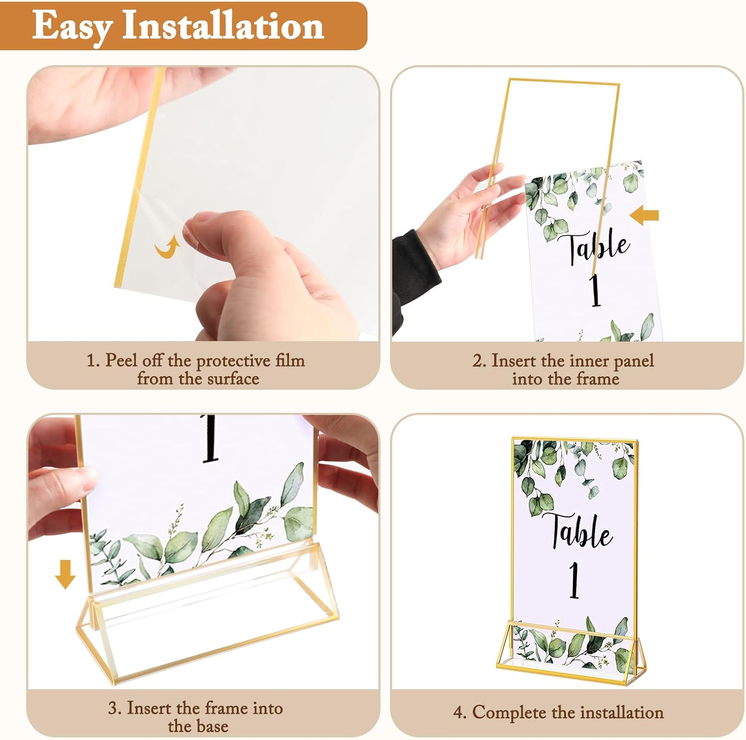 Clear Acrylic Sign Holders / Gold / 5 x 7 / Set of 6
