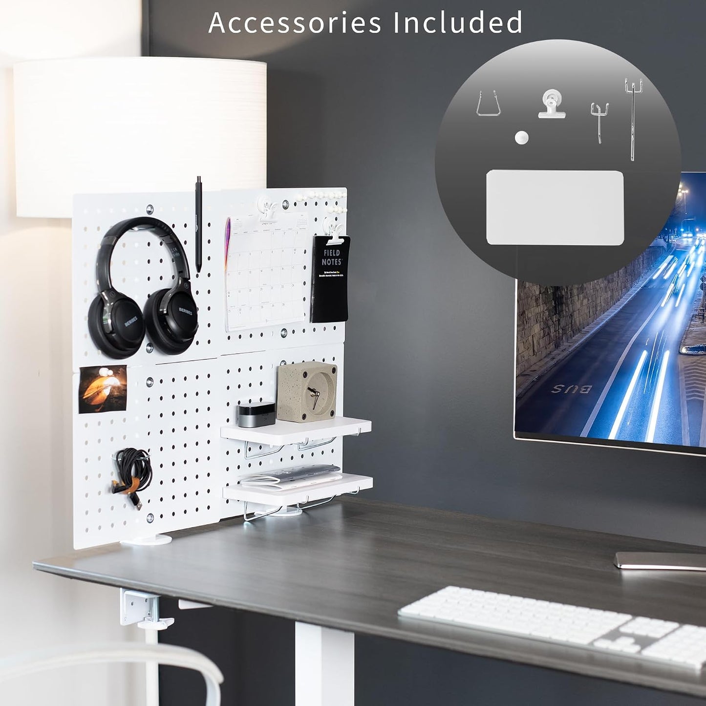 VIVO White Clamp-on 20 x 24 inch Desk Pegboard, PP-DK24W | Steel Privacy Panel, Magnetic Peg Board, Office Accessory