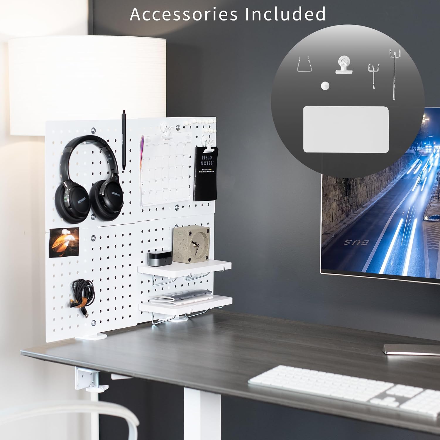 VIVO White Clamp-on 20 x 24 inch Desk Pegboard, PP-DK24W | Steel Privacy Panel, Magnetic Peg Board, Office Accessory