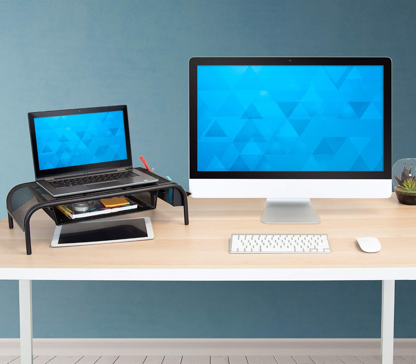 Mount-It! Metal Mesh Monitor Stand with Drawer, Ergonomic Desk Organizer and Riser for Monitors and Laptops, Desktop