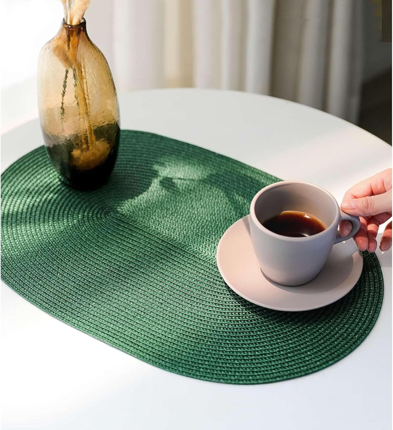 FunWheat Oval Braided Placemats Set of 8 Table Mats for Dining Tables Washable Heat Resistant Place Mats for Indoor