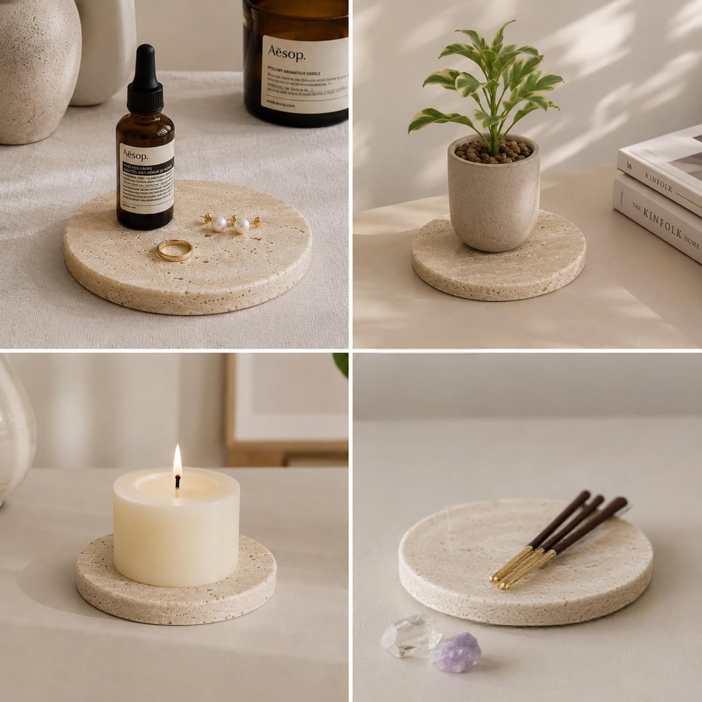 Natural Travertine Coasters / Beige / Set of 4