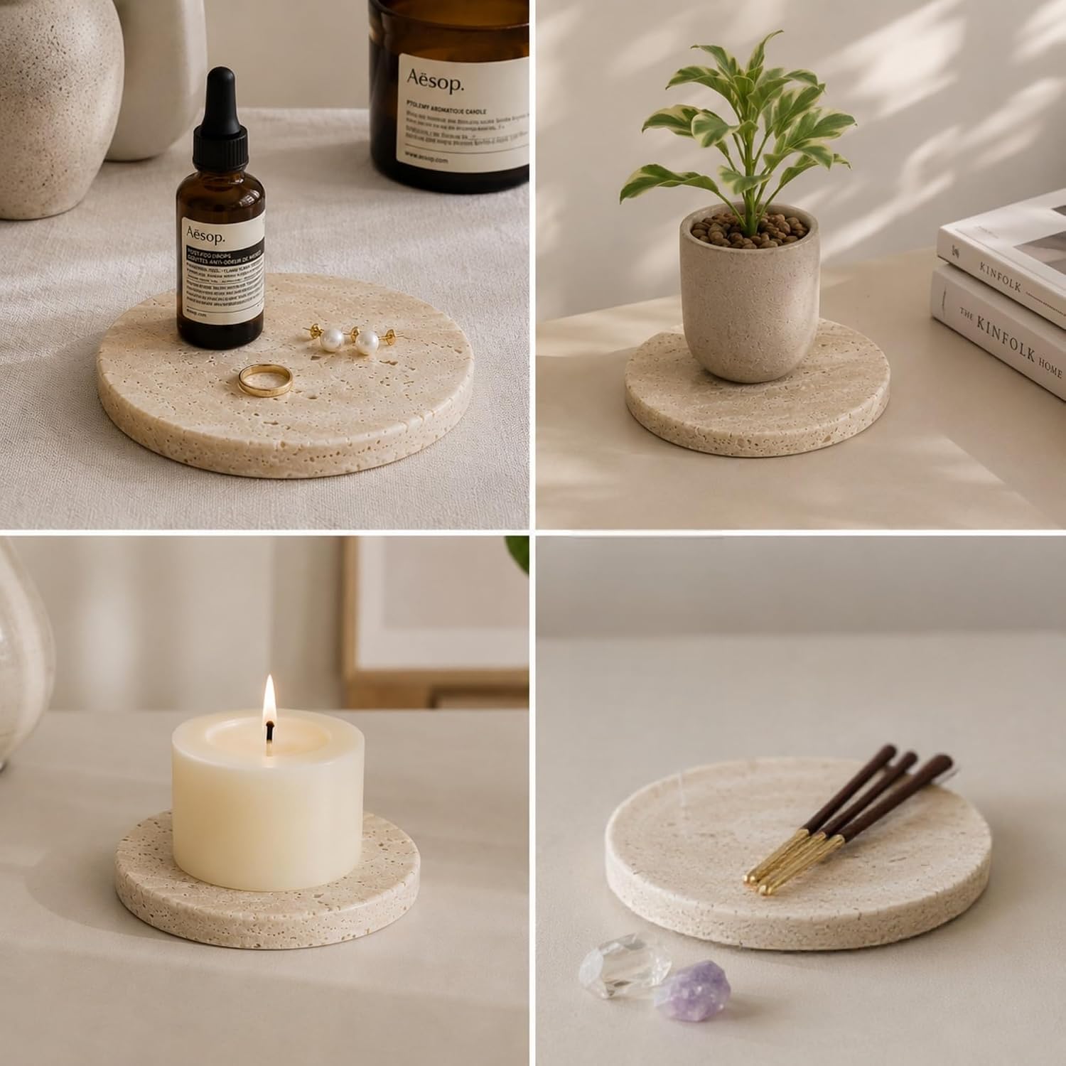 Natural Travertine Coasters / Beige / Set of 4