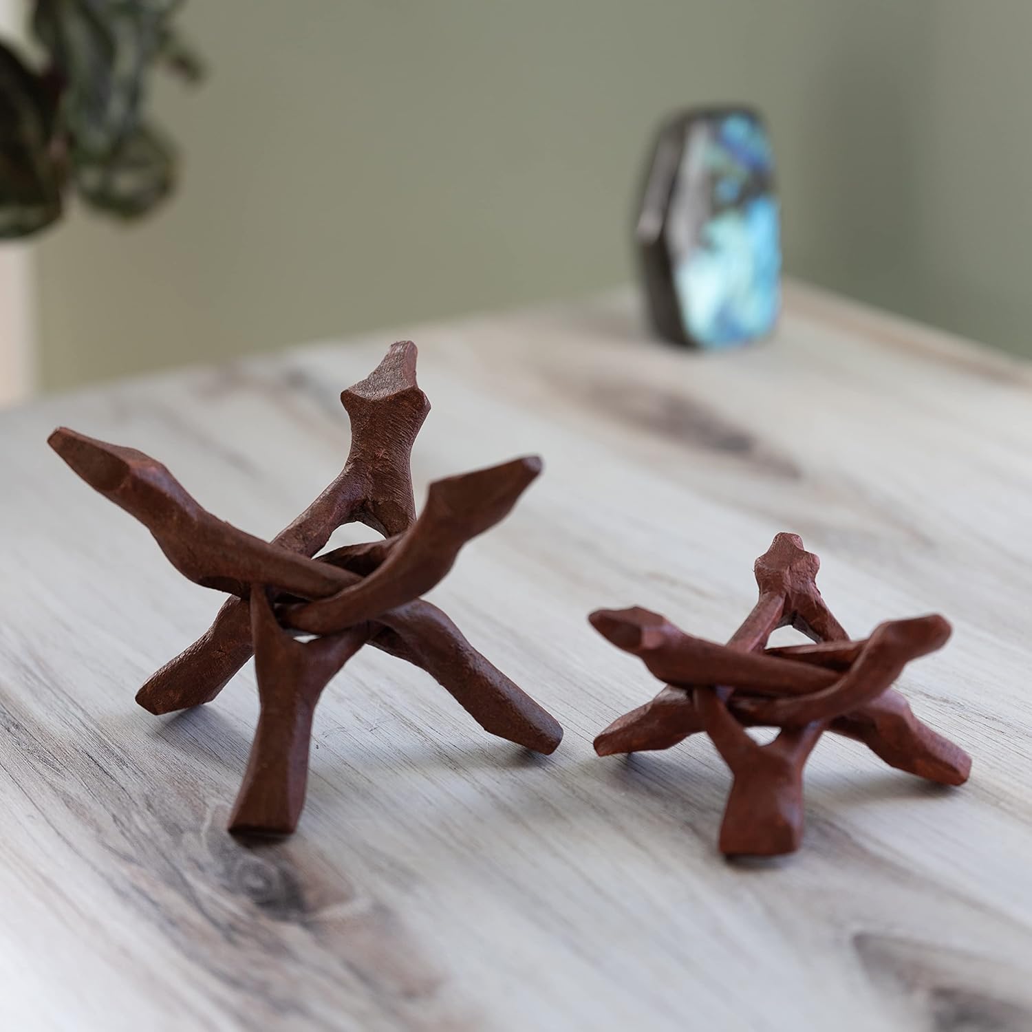 2 Piece Wooden Tripod Stand / 4" and 6" Stained