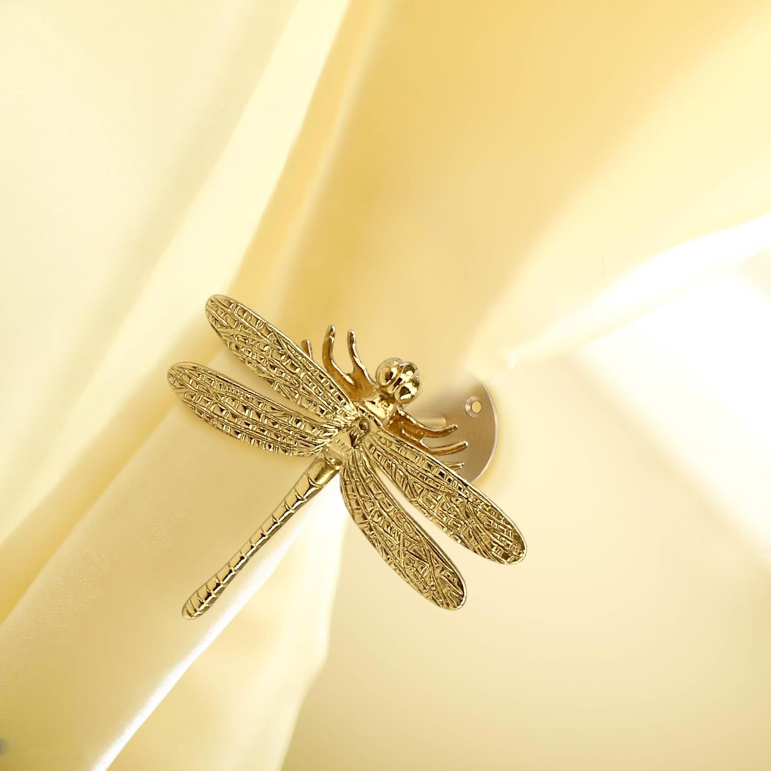 Set of 2 Dragonfly Curtain Holdbacks, Swag Holders for Windows, Antique Brass Curtain Tieback Wall Hook Pull Backs for
