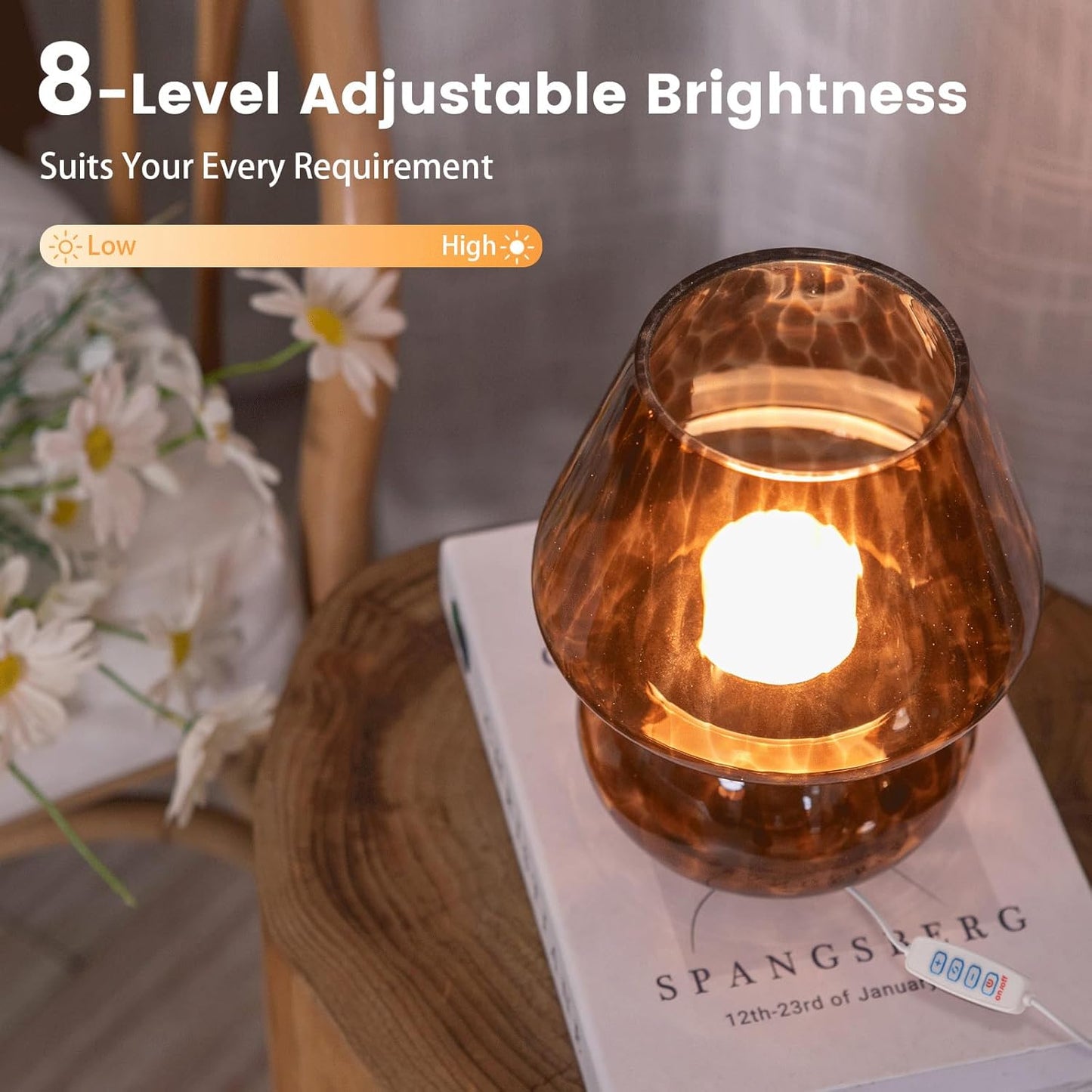 USB Plug-in Vintage Mushroom Lamp Small Bedside Table Lamp / Golden Amber