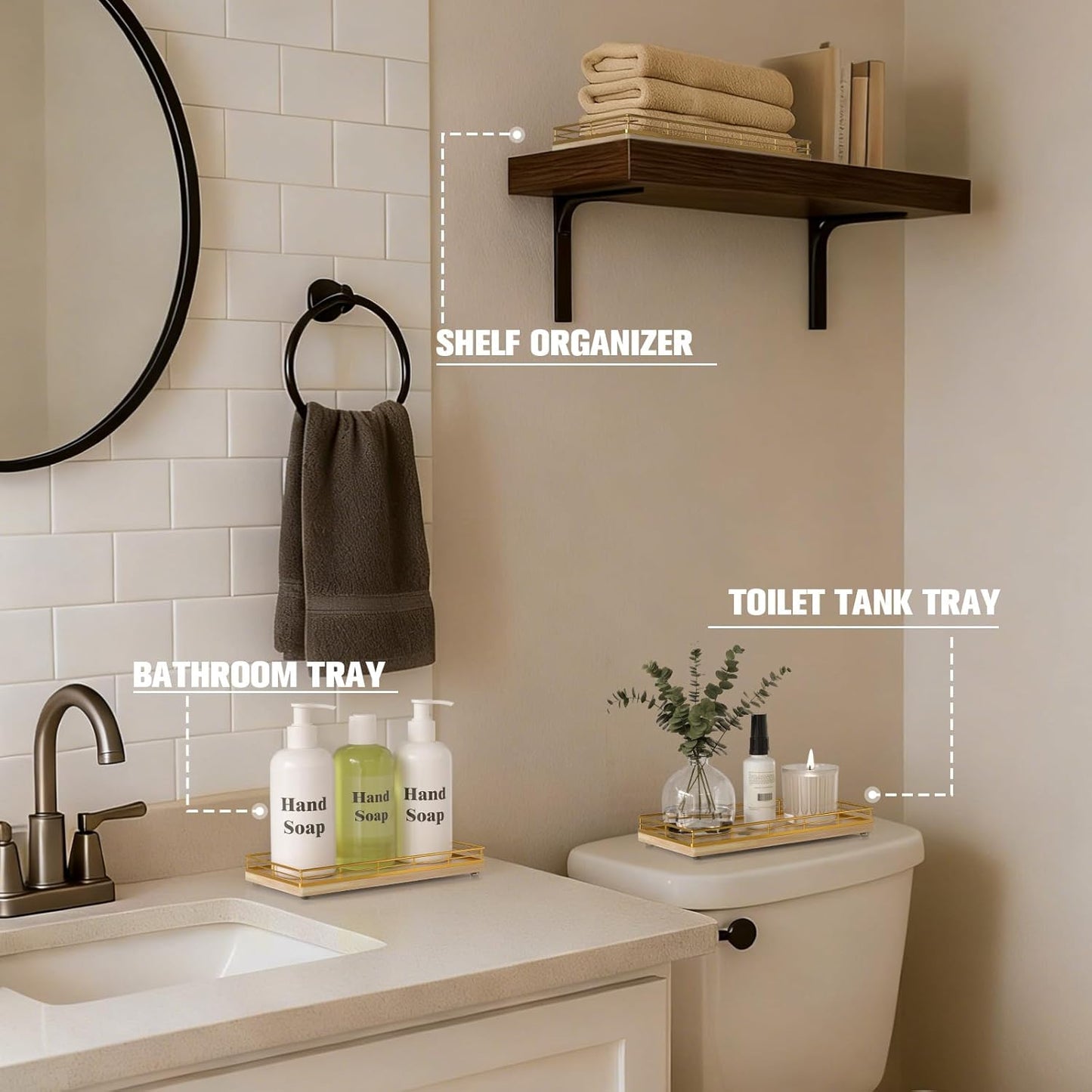 Oak Wood Toilet Tank Tray / 12 x 6 x 1.5 / Natural