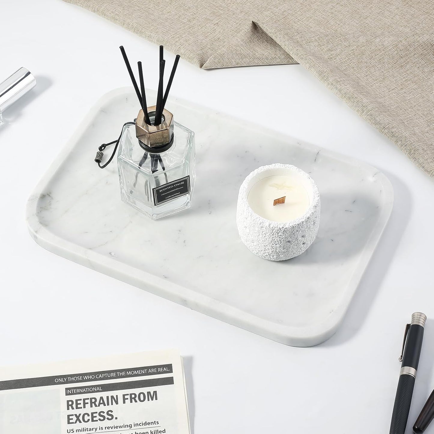 Marble Tray / Marble Vanity Tray for Countertop Bathroom Kitchen Dresser / Bianco Carrara / 12 x 8