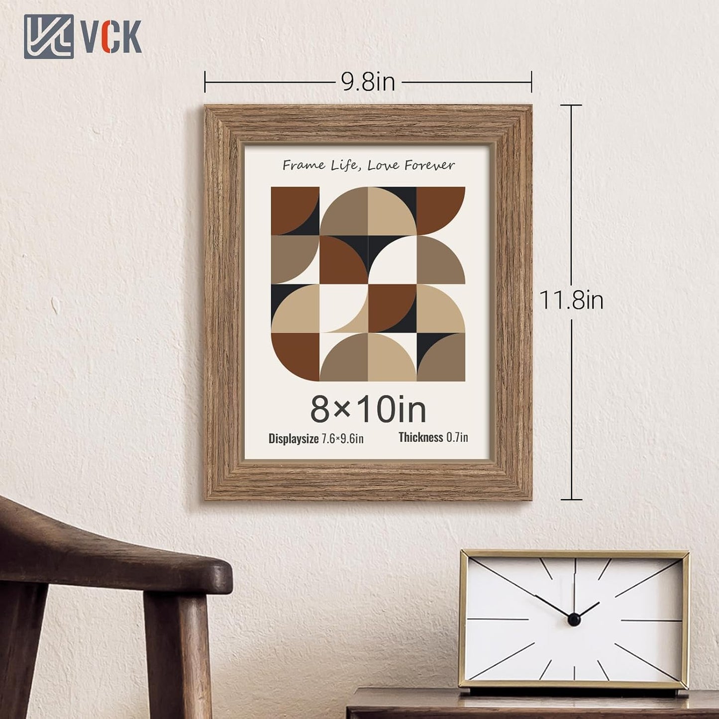 VCK 8x10 Picture Frame Set of 3, Walnut Wood Frames, Gallery Wall Decor Photo Frames for Wall Mounting Horizontally or