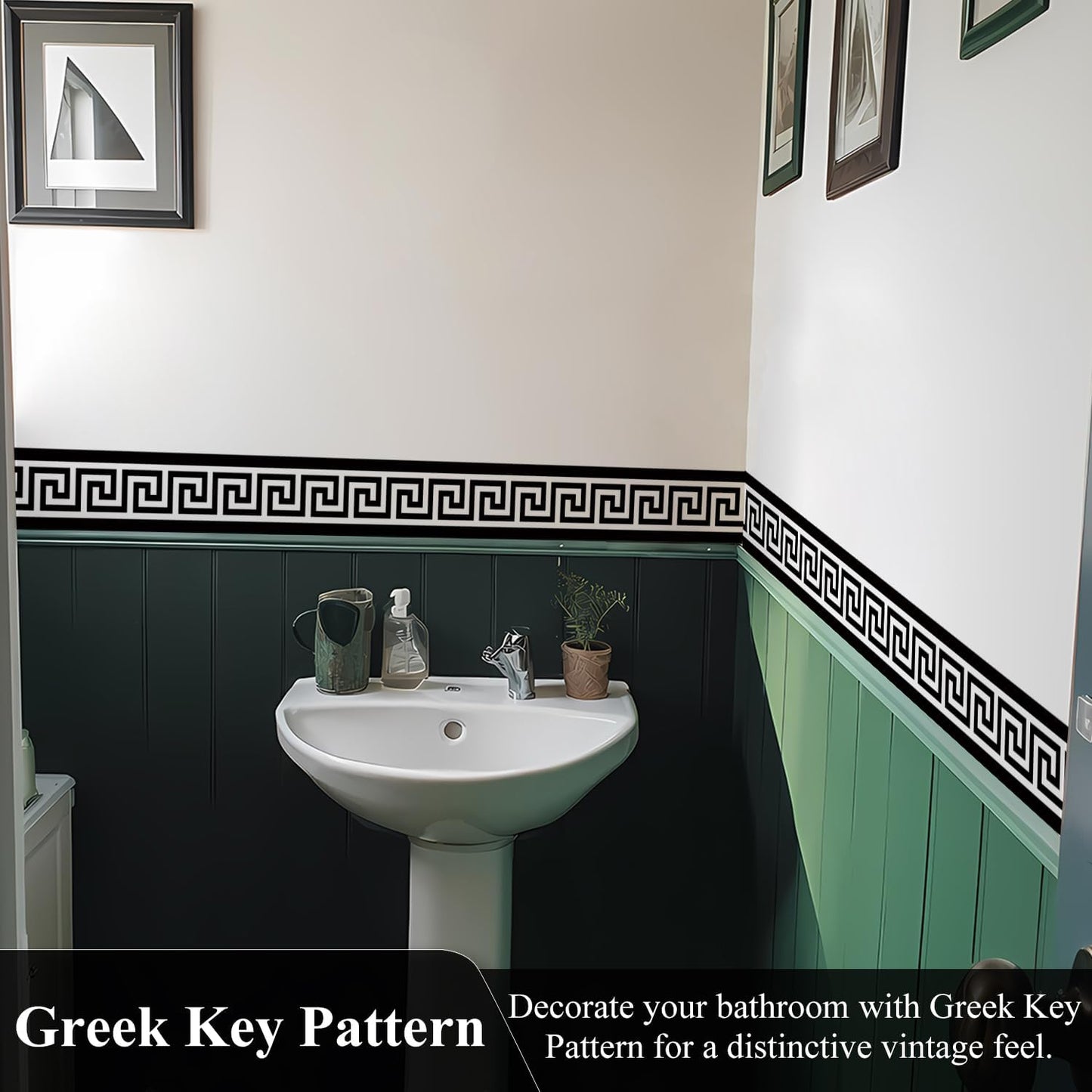 Self Adhesive Skirting Wall Waist Line Decal / Pvc White Black / 3.9 x 78.7