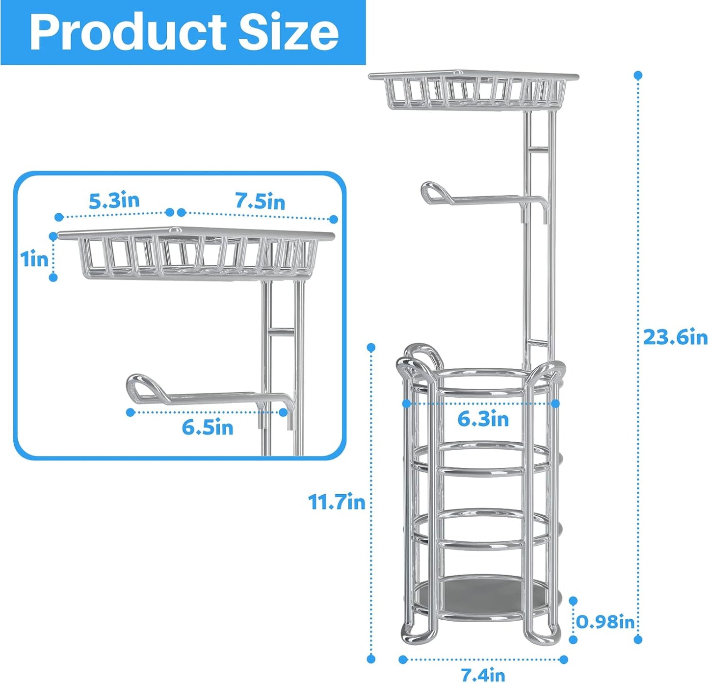 Toilet Paper Holder Stand with Shelf for Phone, Bathroom Free Standing Tissue Roll Storage Rack with Dispenser for 4