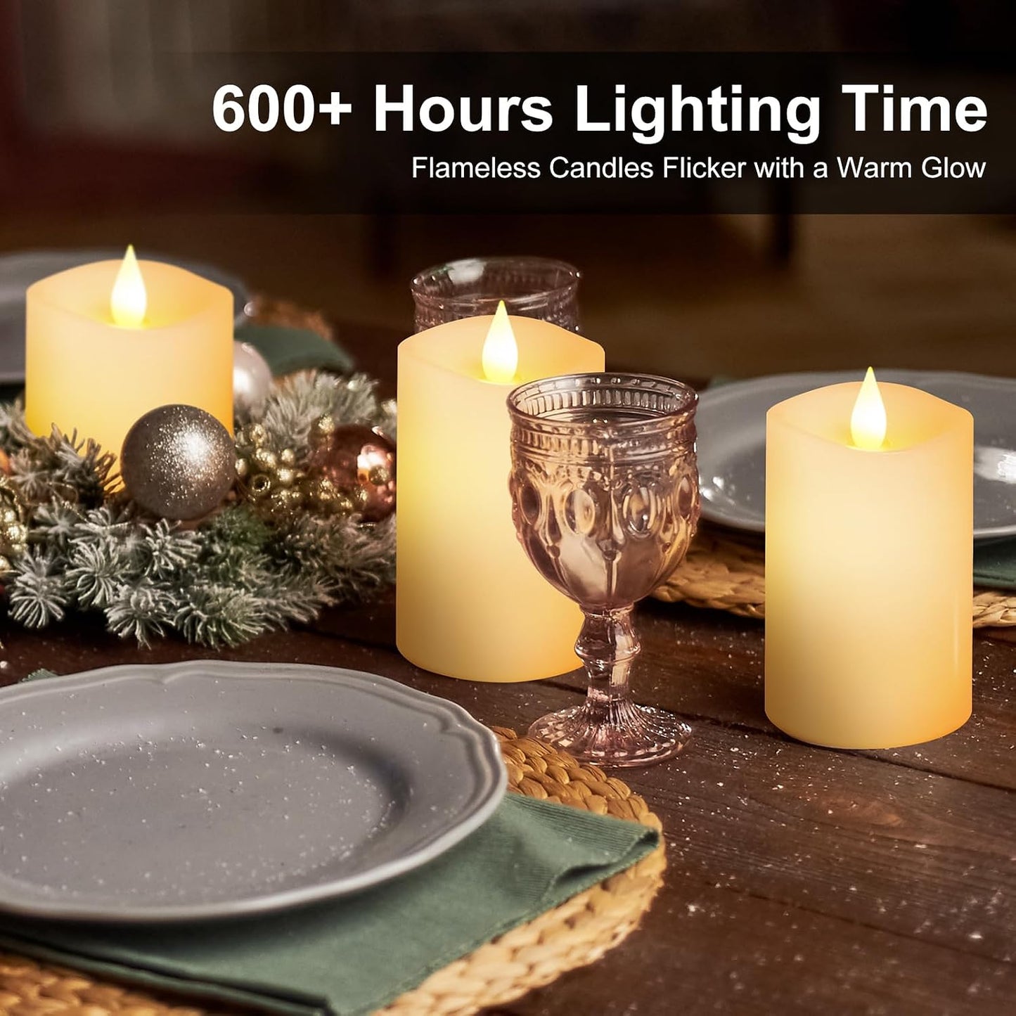 3PCS, 3 x 5 inches Flameless Candle with Remote Control, 3D Flickering Wick, Real Wax, Battery Candles,with