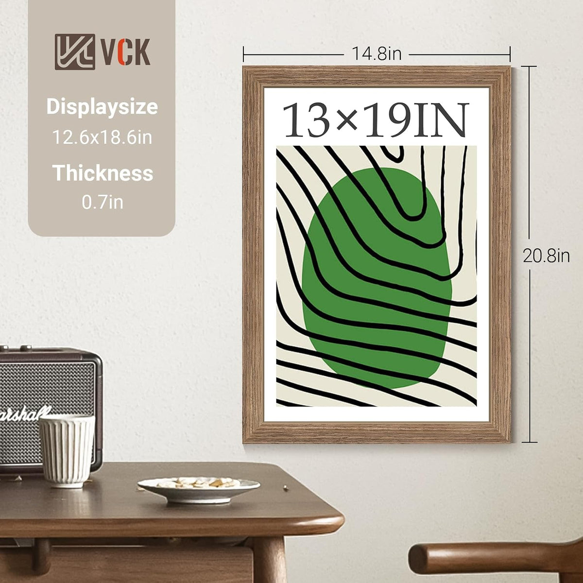 VCK 13x19 Picture Frame Walnut 4 Pack, Wide Thick Wood Border, for Prints | Exclusive Woodgrain, Wall Hanging, HD