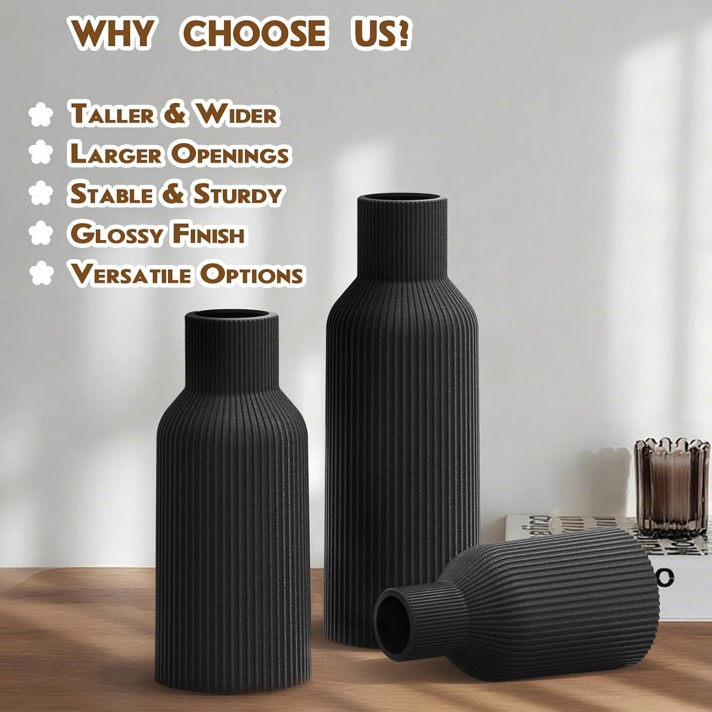 Ceramic Flower Vases / 3-piece-set / Black / Set of 3
