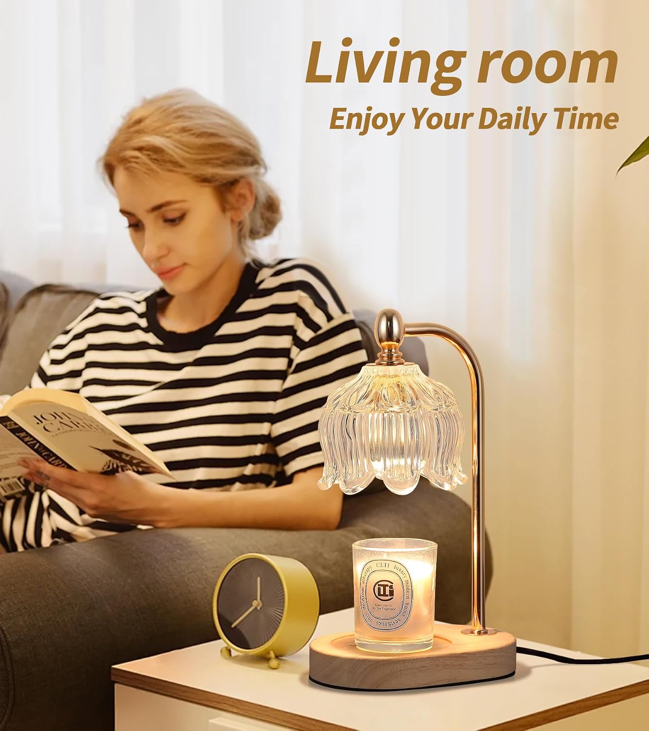 Candle Warmer Lamp with Timer and Dimmer,Electric Gold Light Gifts for Women Melt Wax Warmer Lamp with 2 Bulbs for
