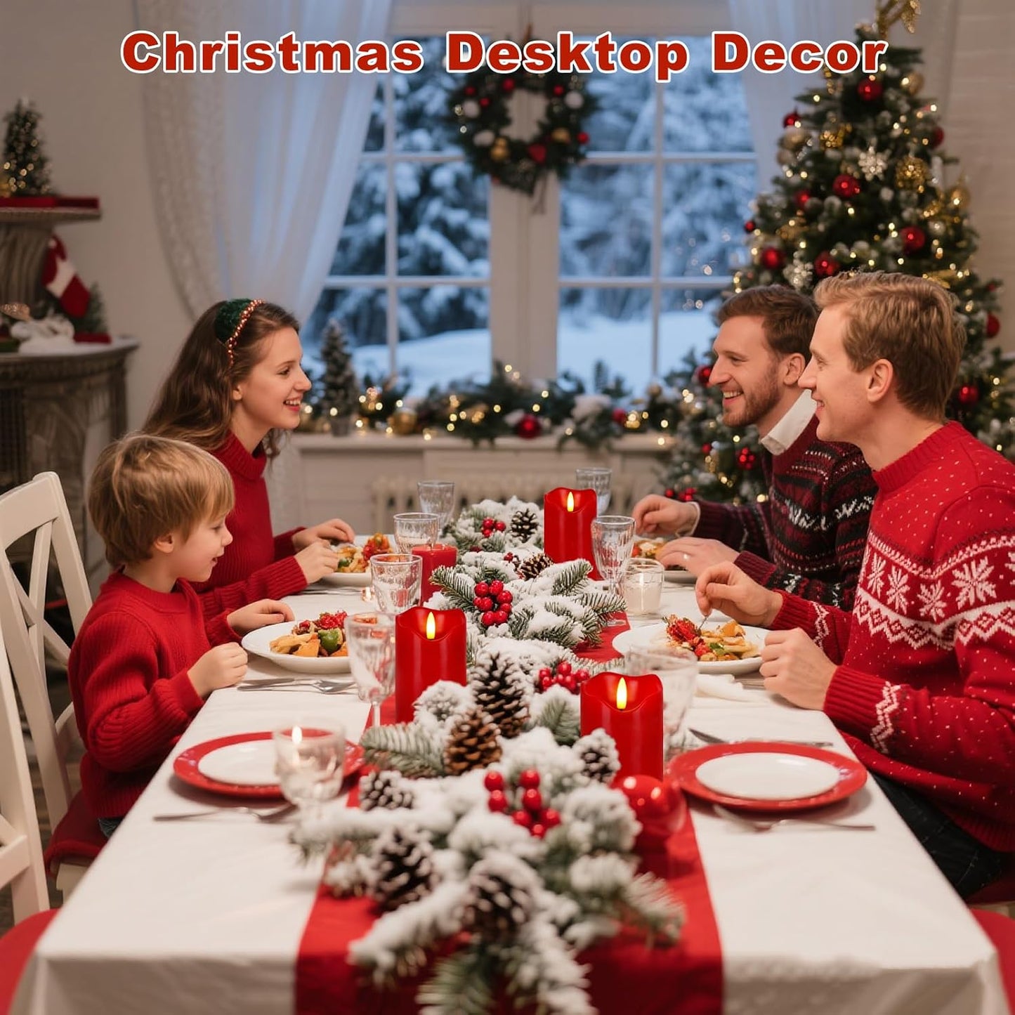 Red Flameless Candles Set of 3, Christmas LED Candles with Remote & Timer | Flickering Real Wax Pillar Candles Battery
