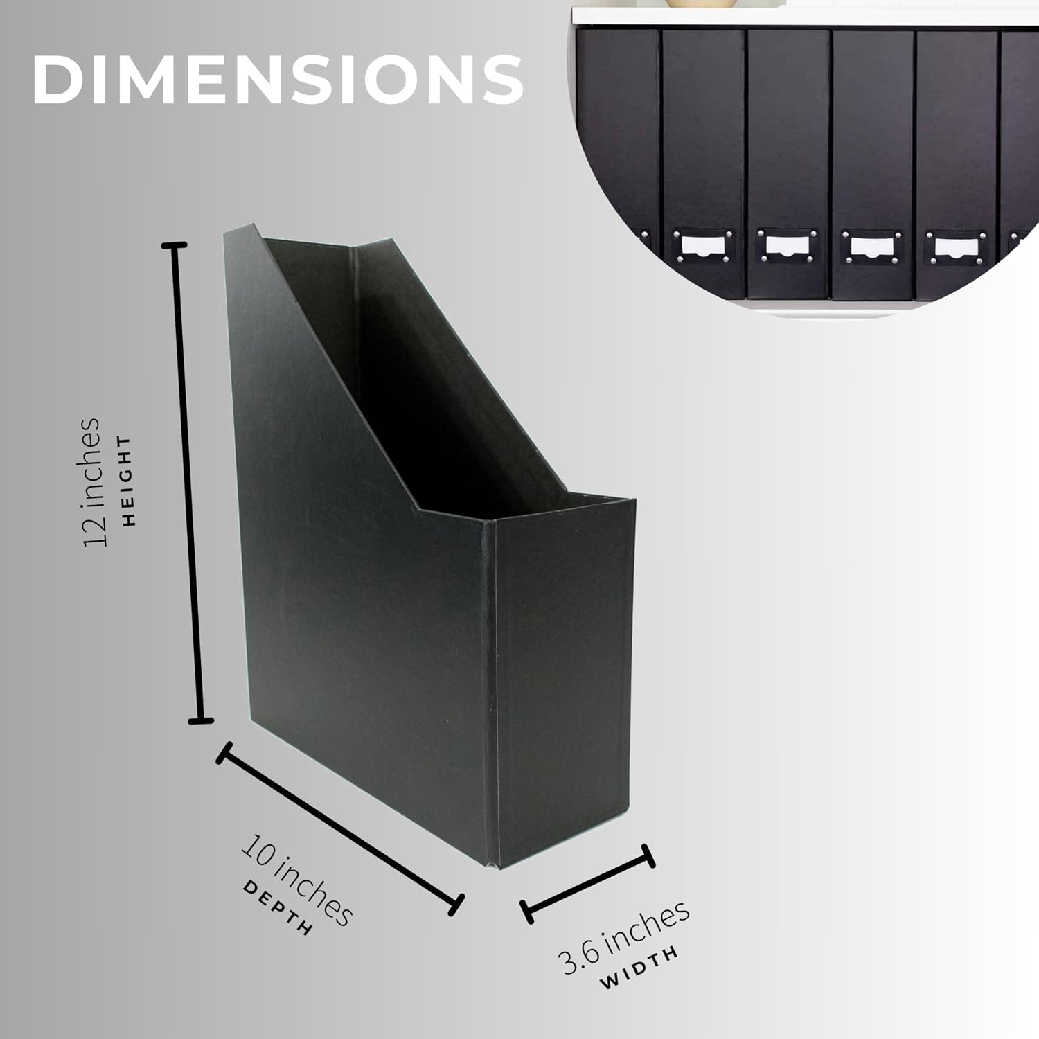 BLU MONACO Foldable Black Magazine File Holder | Set of 6 Cardboard Desk Organizer Boxes | Vertical Magazine File