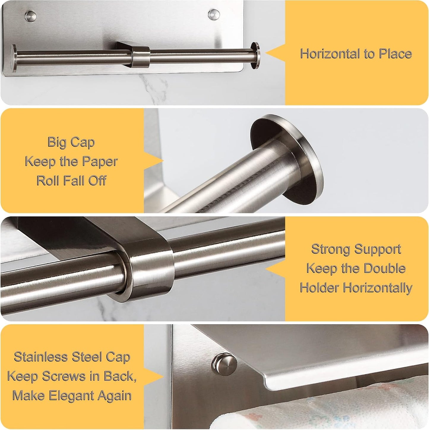 BGL Toilet Paper Holder with Shelf Brushed Nickel Double Head Toilet Tissue Roll Holder 304 Stainless Steel Wall Mount