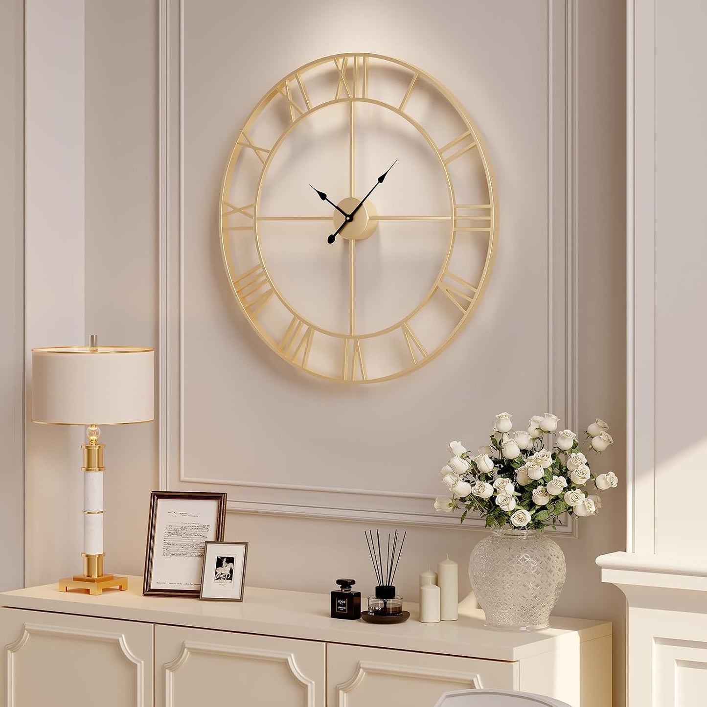 Cuspin Large Gold Wall Clock 36 Inch Decorative Wall Clocks for Living Room | Battery operated, Roman numerals, silent