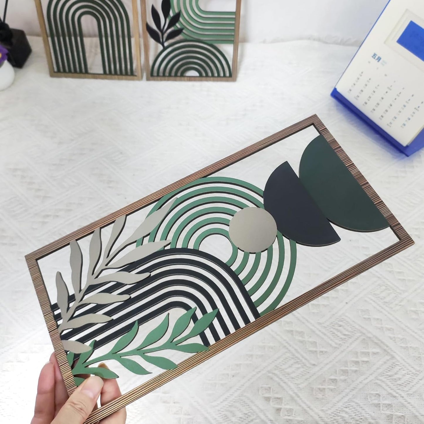 Modern Geometric Wall Art / 11.8"L x 5.9"W / Green / Set of 3