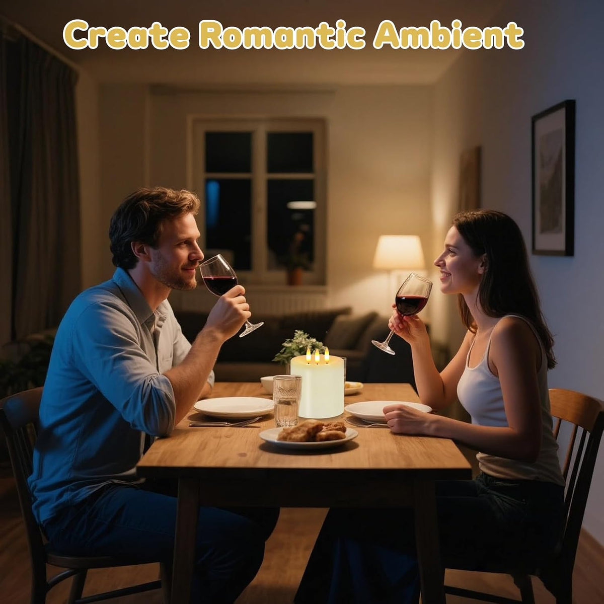 3 Wick Flameless Candles Set of 2, 4"x4" Flickering Large Flameless Candles with Remote & Timer, Dimmable Real Wax