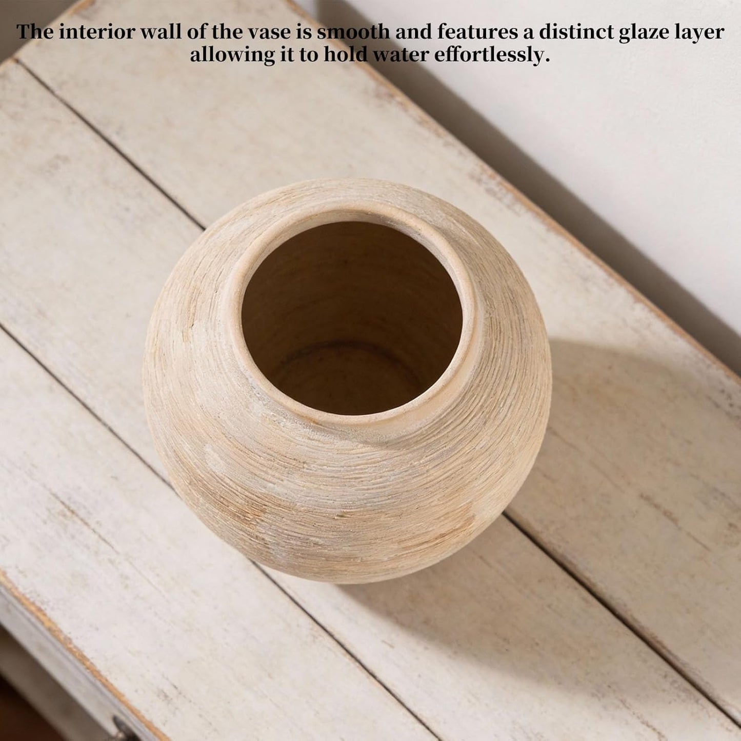 Large Rustic Ribbed Vase Home Decor / 01 - Large Rustic Ribbed Beige / 8.8 Inch