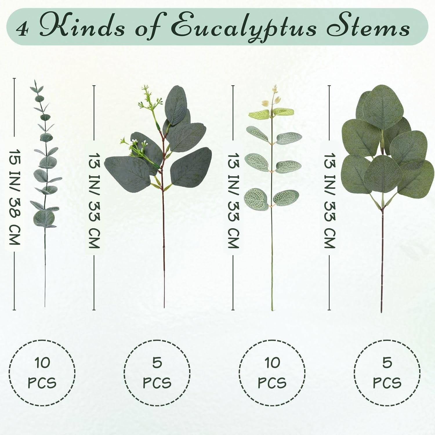 4 Kinds Mixed Artificial Dollar Eucalyptus Leaves Bundle Faux Greenery Branches / Silver / Set of 30