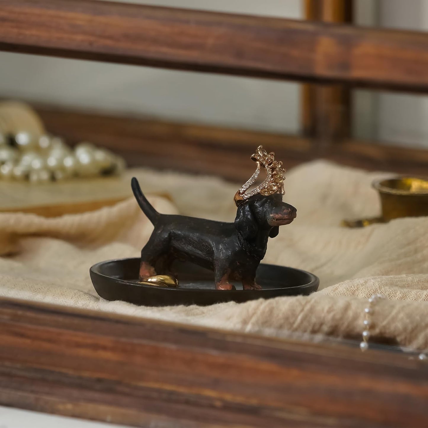 Resin Dachshund Jewelry Tray