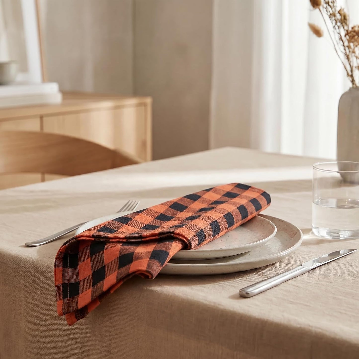 Urban Villa Cloth Napkins Cotton 12x12 (Set of 12) Orange/Black
