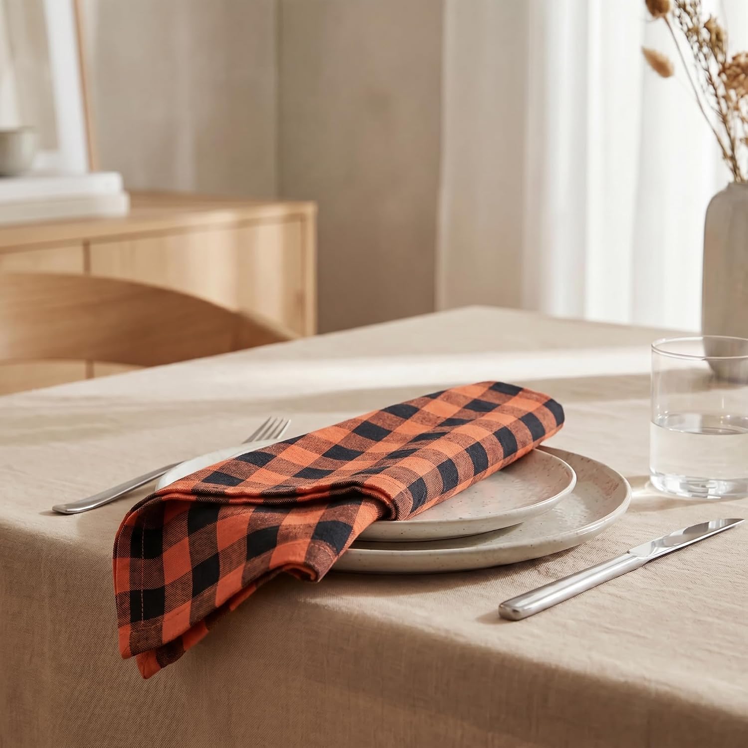 Urban Villa Cloth Napkins Cotton 12x12 (Set of 12) Orange/Black
