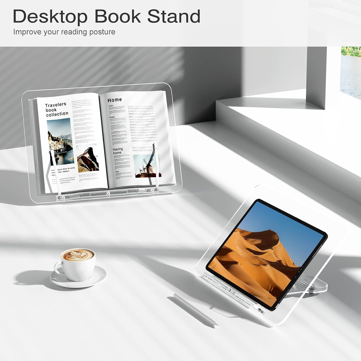 Acrylic Book Stand, Angle Adjustable Book Display Stand,Foldable Cookbook Stand, Lightweight Book Holder for Magazines