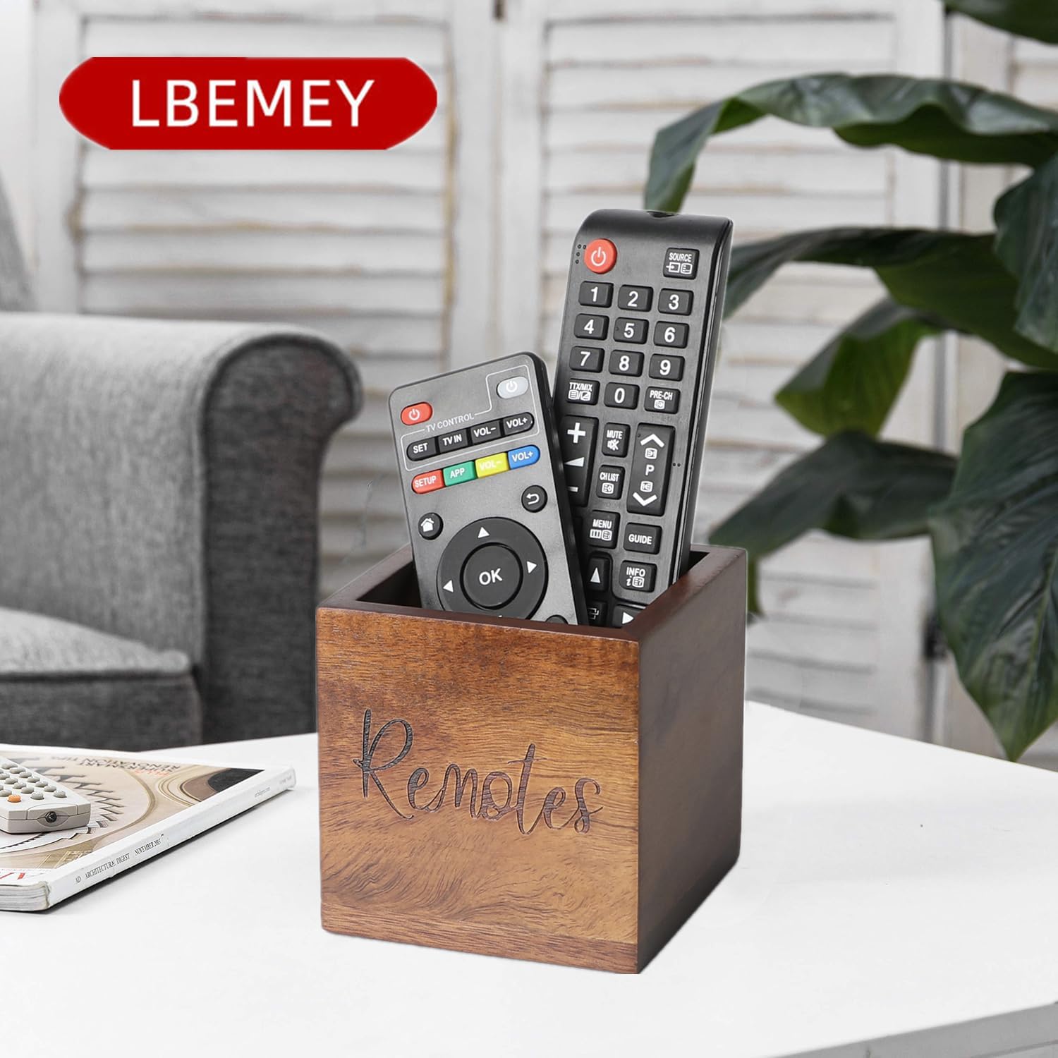 Acacia Wood TV Remote Holder / Brown-for 2 or 3 Remote Controls