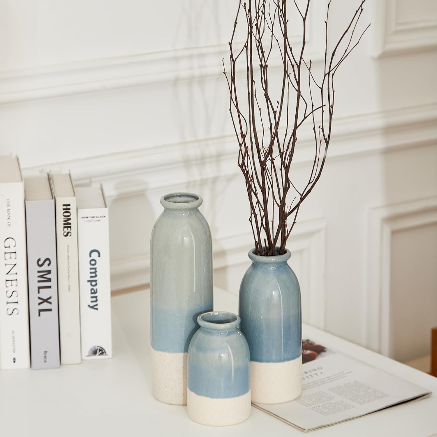 Blue Ceramic Vase / Blue-3 Sets / Set of 3