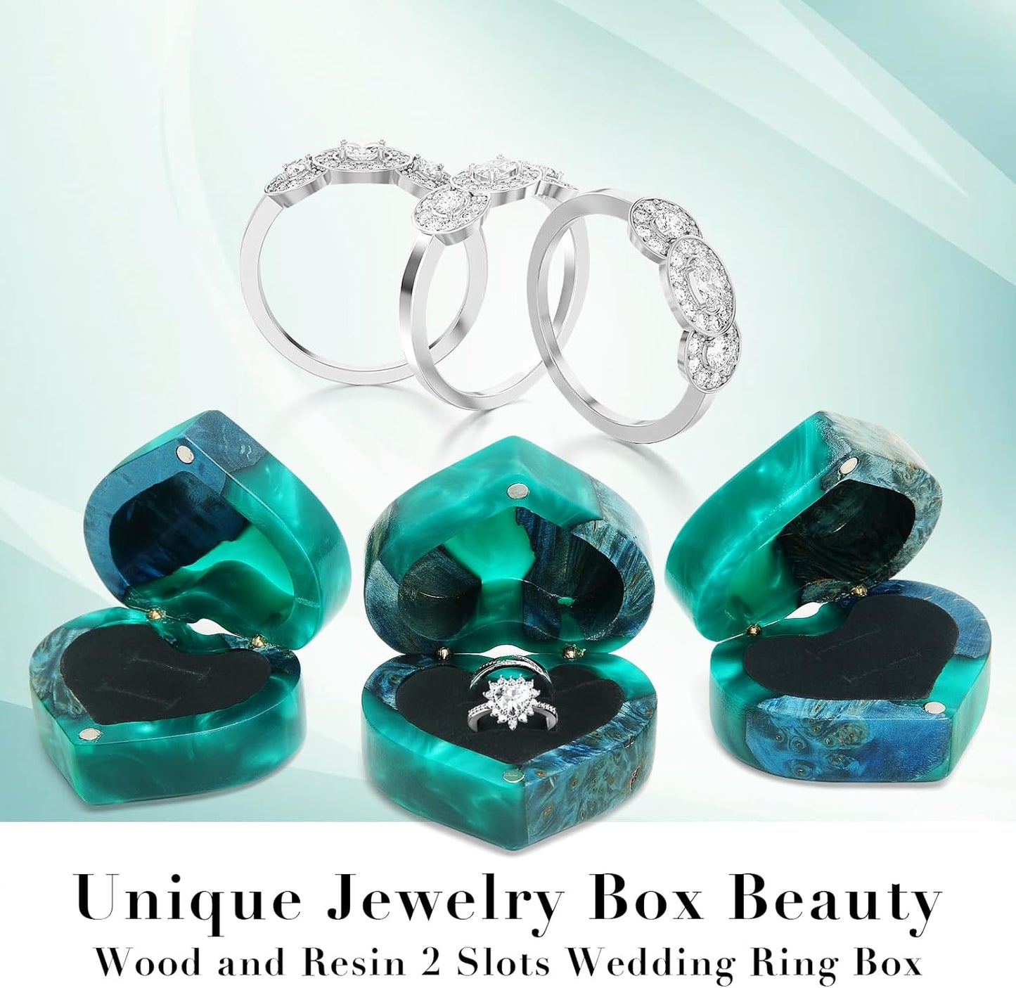 Handmade Resin Wood Engagement Ring Box / Green