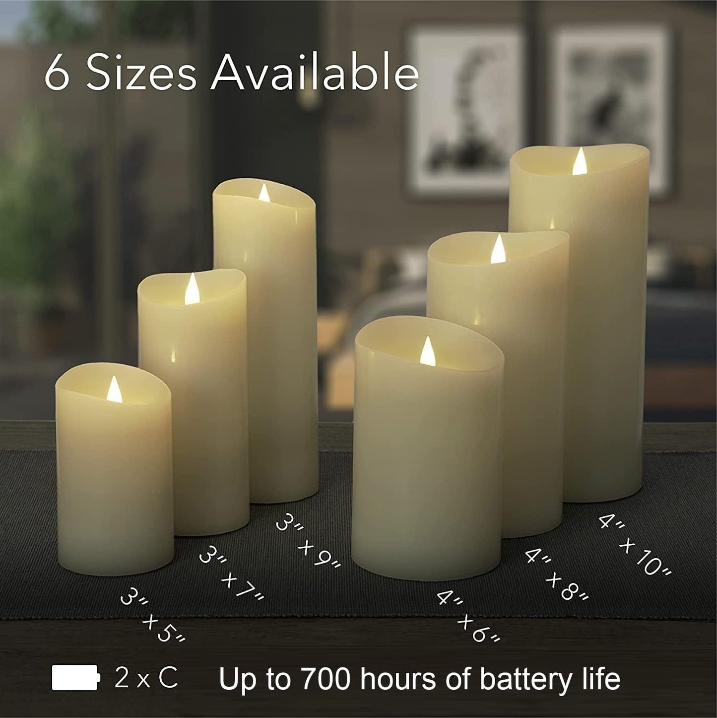 Flameless LED Candles with Remote Control, 4"x 10"Flickering 3D Moving Flame Battery Operated Candles in Real Wax Shell
