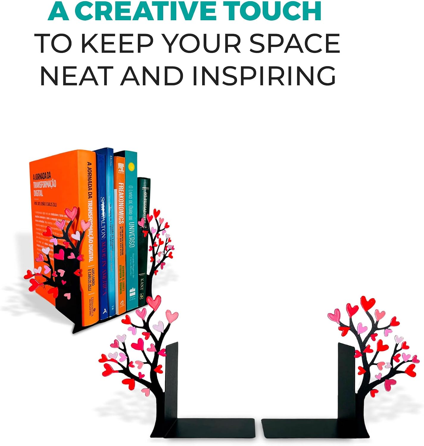 Tree Bookends / Decorative Pair of Book Holders / Flower-heart Tree - Colorful