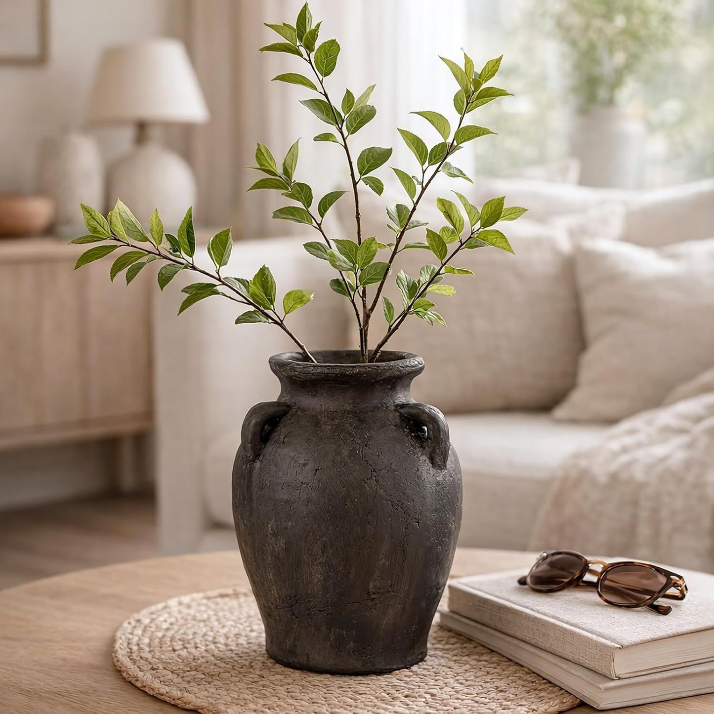 Rustic Ceramic Distressed Vase / 9.5 Inch-3 Ears / 9.5 Inch