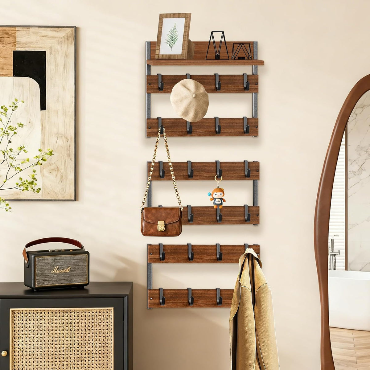 Mug Rack for Wall, Coffee Cup Holder Wall Mount with 24 Adjustable Hooks | Coffee Mug Holder with Top Display Shelf for
