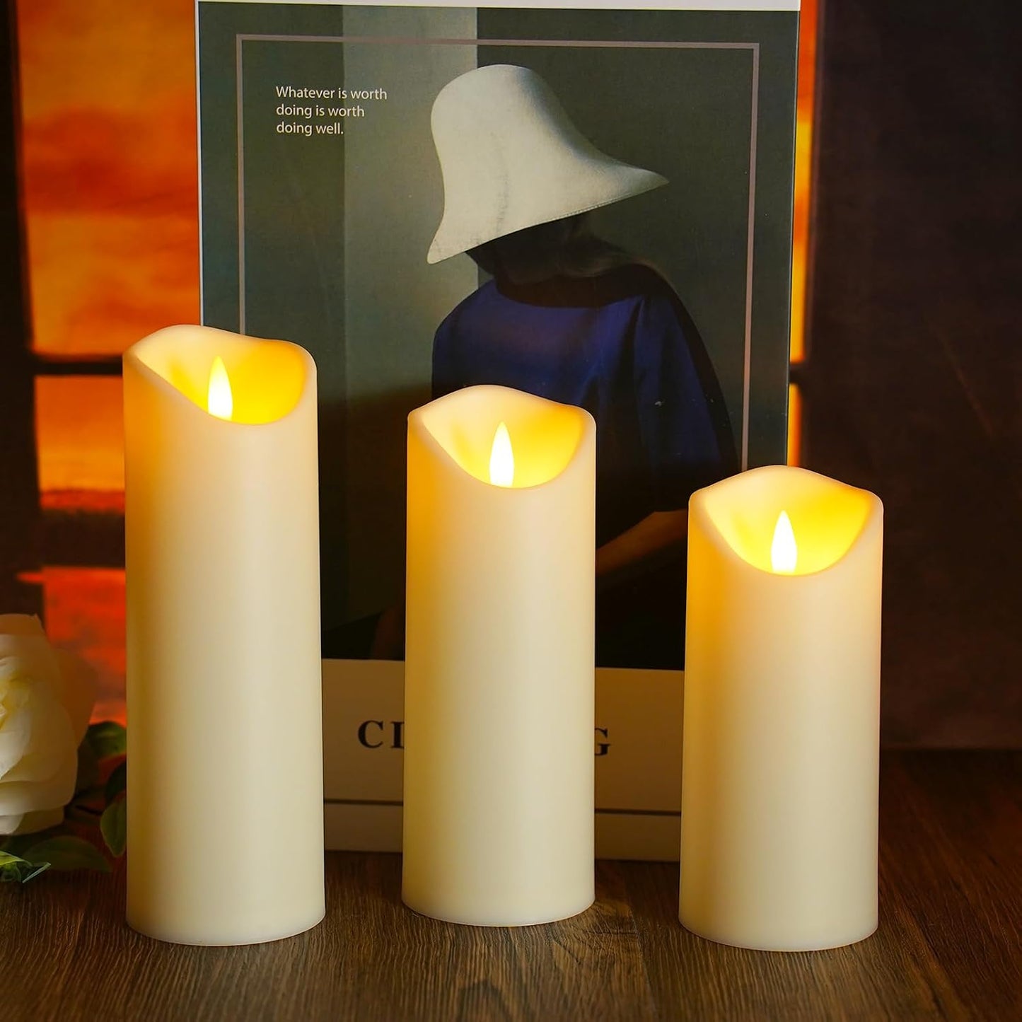 kakoya Flickering Flameless Candles, Battery Operated Acrylic LED Pillar Candles with Remote Control and Timer,Set of 9