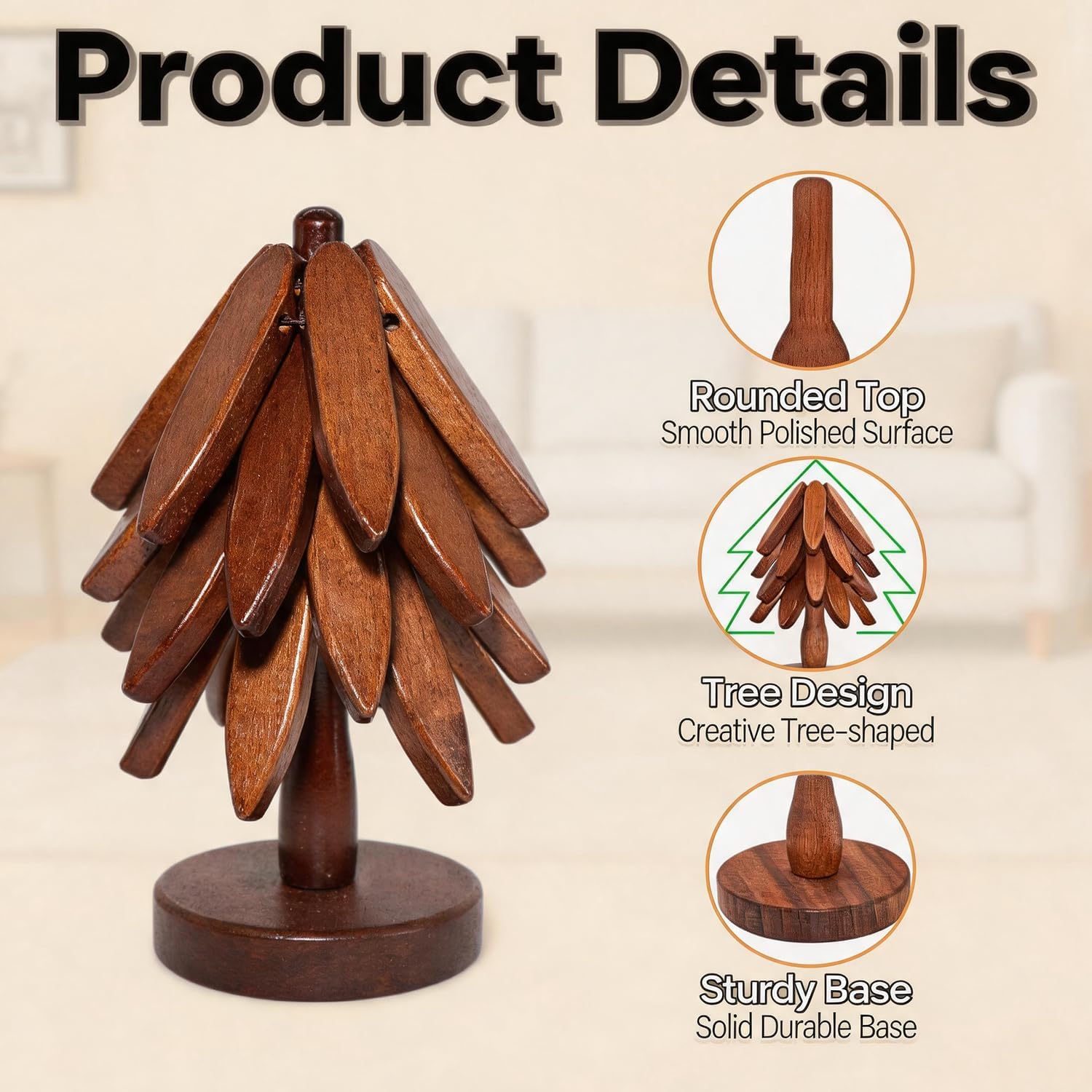 Stand / Wooden Tree Coasters Set / Walnut / Black